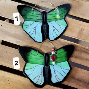 Hand Made Stoneware Pottery Green Morpho Butterfly Ornament Wall Decor Ceramic Hand Painted