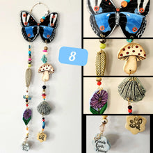 Load image into Gallery viewer, Hand Made Painted Ceramic Butterfly Flowers Mushroom Colorful Boho Wall Hanging Beads
