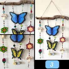 Load image into Gallery viewer, Hand Made Painted Ceramic Two Butterflies Butterfly Flowers Mushroom Colorful Boho Wall Hanging Beads (Copy)