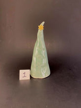 Load image into Gallery viewer, Hand Built Aqua Blue Stone Ware Pottery Christmas Tree Yellow Star