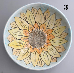 Wheel Thrown Stoneware Cereal Soup Ice Cream Bowl Hand Painted Sunflower