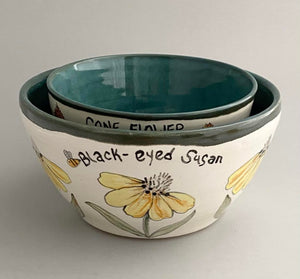 2 Wheel Thrown Stoneware Small Bowls Cone Flower Black Eyed Susan