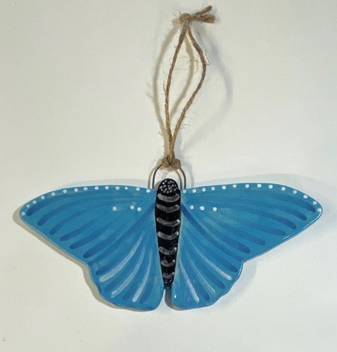 Hand Made Stoneware Pottery Butterfly Wall Hanger Ceramic Blue