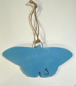 Hand Made Stoneware Pottery Butterfly Wall Hanger Ceramic Blue
