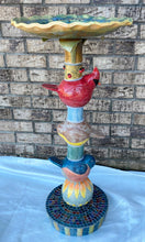 Load image into Gallery viewer, Hand Sculpted Birds Flower Stoneware Pottery Garden Totem Pole Mosaic Birdbath OOAK