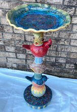 Load image into Gallery viewer, Hand Sculpted Birds Flower Stoneware Pottery Garden Totem Pole Mosaic Birdbath OOAK