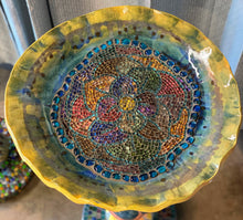 Load image into Gallery viewer, Hand Sculpted Birds Flower Stoneware Pottery Garden Totem Pole Mosaic Birdbath OOAK