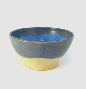 Wheel Thrown Pottery Stoneware Cereal Serving Mixing Bowl Blue Yellow OOAK