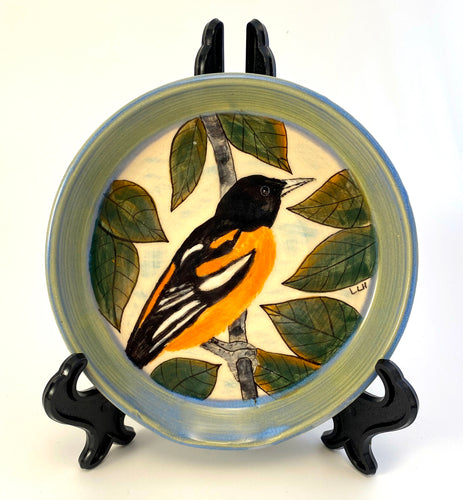 Wheel Thrown Stoneware Pottery Spoon Rest Hand Painted Baltimore Oriole Bird