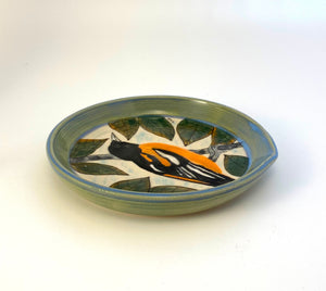Wheel Thrown Stoneware Pottery Spoon Rest Hand Painted Baltimore Oriole Bird