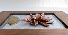 Load image into Gallery viewer, Hand Sculpted Stoneware Pottery Framed Art Tile Lily Pad Lotus Flower OOAK 13x13