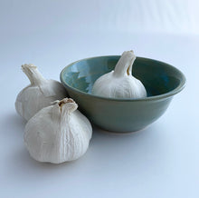 Load image into Gallery viewer, Wheel Thrown Stoneware Garlic Grater Bowl Dish Light Blue &amp; Green Hand Made #2