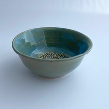Load image into Gallery viewer, Wheel Thrown Stoneware Garlic Grater Bowl Dish Light Blue &amp; Green Hand Made #2