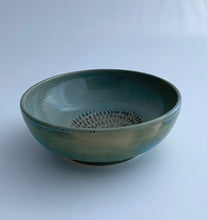 Load image into Gallery viewer, Wheel Thrown Stoneware Garlic Grater Bowl Dish Gray Blue &amp; Green Hand Made #1