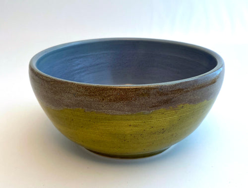 Wheel Thrown Pottery Stoneware Cereal Serving Mixing Bowl Blue Olive Green