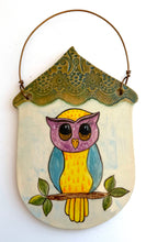Load image into Gallery viewer, Stoneware Pottery Birdhouse Owl Live More Worry Less Small Wall Decor