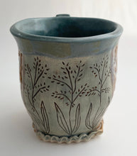 Load image into Gallery viewer, Hand Built Stoneware Pottery Coffee Tea Mug Cup 12 oz. Stone Wall Botanical Crimped Foot