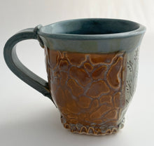 Load image into Gallery viewer, Hand Built Stoneware Pottery Coffee Tea Mug Cup 12 oz. Stone Wall Botanical Crimped Foot