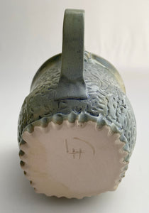 Hand Built Stoneware Pottery Coffee Tea Mug Cup 12 oz. Leaves Botanical Blue Green