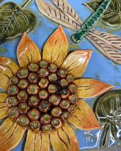 Load image into Gallery viewer, Hand Made Ceramic Stoneware Wall Art Hanger Plaque Sunflower Dragonfly Nature