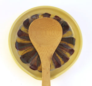 Wheel Thrown Stoneware Pottery Spoon Rest Flower Yellow Blue Brown