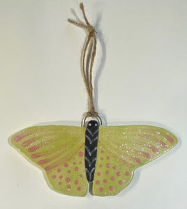 Hand Made Stoneware Pottery Butterfly Ornament Ceramic Yellow Glitter