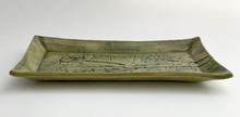Load image into Gallery viewer, Hand Made Stoneware Pottery Tray Impressed &amp; Sculpted Botanical Design Green Flowers