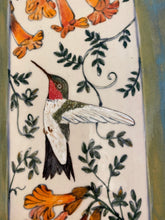 Load image into Gallery viewer, Hand Made Stoneware Pottery Tray Hand Painted Hummingbird Trumpet Vine