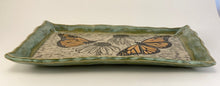 Load image into Gallery viewer, Hand Made Stoneware Pottery Tray Sgraffito HP Monarch Butterflies Coneflower