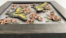 Load image into Gallery viewer, Hand Sculpted Stoneware Pottery Framed Art Tile Eastern Tiger Swallowtail Butterflies OOAK