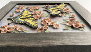 Hand Sculpted Stoneware Pottery Framed Art Tile Eastern Tiger Swallowtail Butterflies OOAK