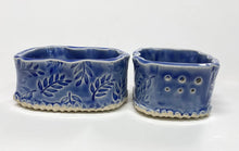Load image into Gallery viewer, Hand Made Stoneware Pottery Herb Stripper Bowl Dark Blue Leaves Ceramic