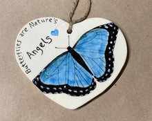 Load image into Gallery viewer, Stoneware Pottery Blue Morpho Butterfly Natures Angel Wall Hanger