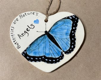Stoneware Pottery Blue Morpho Butterfly Natures Angel Wall Hanger