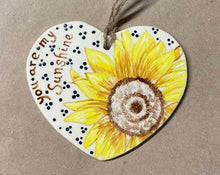 Load image into Gallery viewer, Stoneware Pottery Sunflower You are my Sunshine Small Wall Hanger