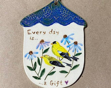 Load image into Gallery viewer, Stoneware Pottery Birdhouse American Gold Finches Coneflowers Small Wall Decor