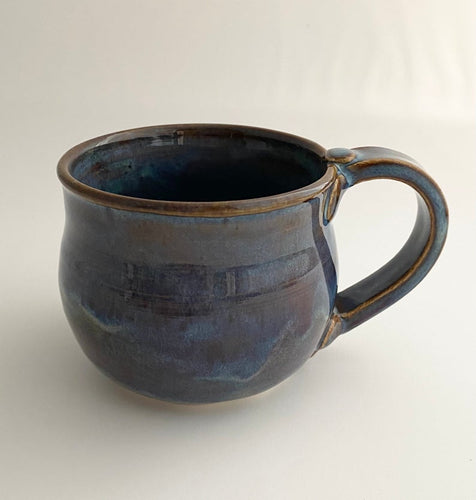 Wheel Thrown Stoneware Pottery Small Mug Coffee Tea Cup Blue 10 oz.