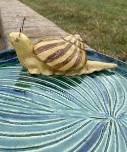 Hand Made Stoneware Pottery Hosta Leaf Tray With Sculpted Snail