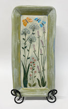 Load image into Gallery viewer, Hand Made Stoneware Pottery Tray Hand Carved Painted Botanicals Wildflowers Butterfly