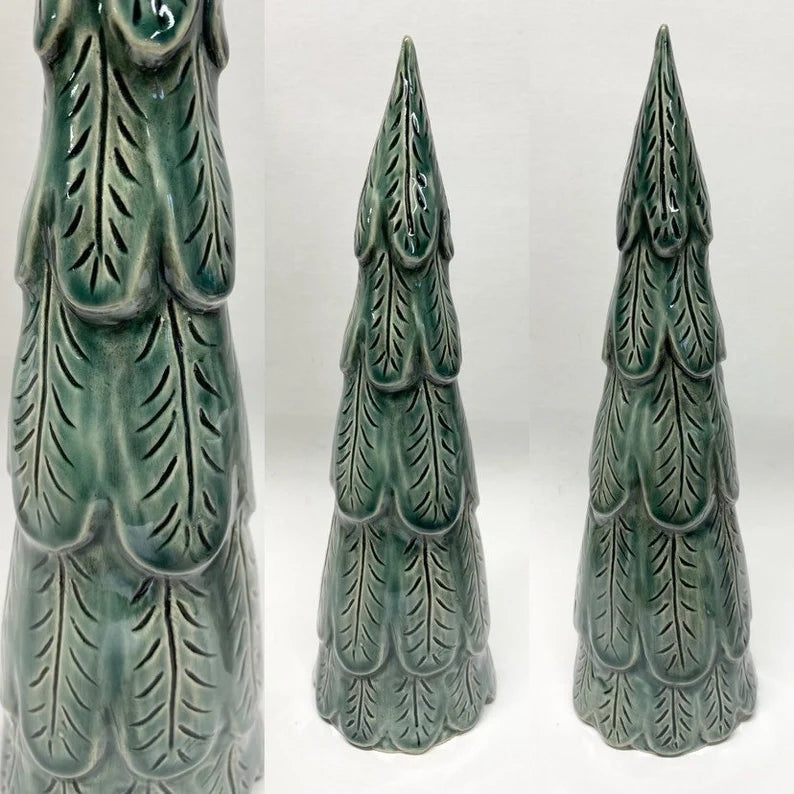 Stoneware Pottery Hand Built & Carved Christmas Tree Pine Tree North Woods