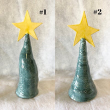 Load image into Gallery viewer, Wheel Thrown Stoneware Pottery Christmas Tree Teal Blue Speckled with Star