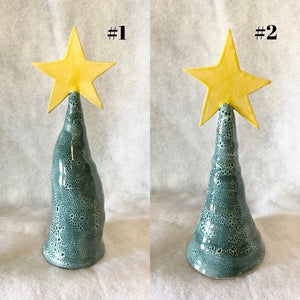 Wheel Thrown Stoneware Pottery Christmas Tree Teal Blue Speckled with Star