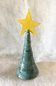 Wheel Thrown Stoneware Pottery Christmas Tree Teal Blue Speckled with Star