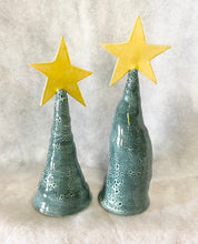 Load image into Gallery viewer, Wheel Thrown Stoneware Pottery Christmas Tree Teal Blue Speckled with Star