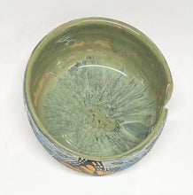 Load image into Gallery viewer, Wheel Thrown Pottery Yarn Bowl Sgraffito Monarch Butterflies Hand Painted