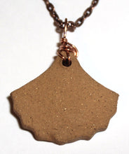 Load image into Gallery viewer, Hand Made Stoneware Pendant Necklace Ginkgo Leaf Gray Blue Copper Wire