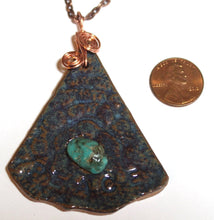 Load image into Gallery viewer, Hand Made Stoneware Pendant Necklace Blue Purple Turquoise Nugget Copper Wire Peace