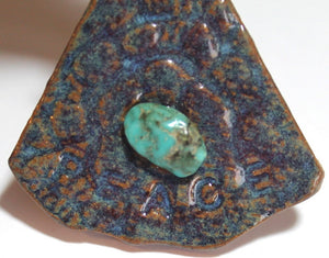 Hand Made Stoneware Pendant Necklace Blue Purple Turquoise Nugget Copper Wire Peace