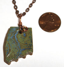 Load image into Gallery viewer, Hand Made Stoneware Pendant Necklace Abstract Green Blue OOAK Copper Wire