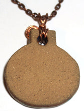 Load image into Gallery viewer, Hand Made Stoneware Pendant Necklace Blue Tan Melted Glass Copper Wire OOAK